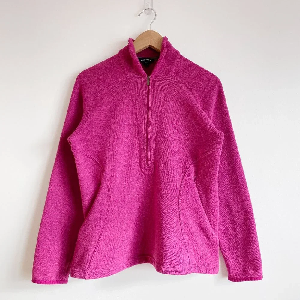 Lands' End Women's Sweater Fleece Half Zip Pullover with Side Zip Pockets Sz M